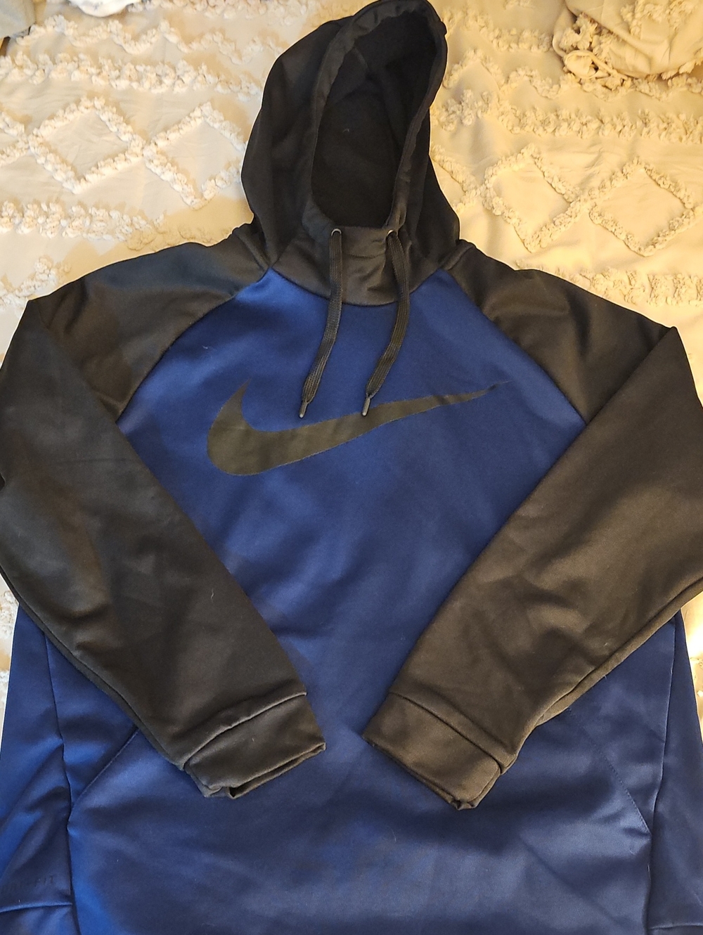 Nike Men's DRI-FIT Blue and Black Pullover Hoodie with Swoosh